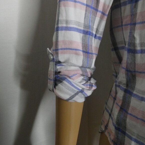 Soft Joie Annabella Button Down Plaid Shirt Top Blouse Long Tab Sleeve XS - Picture 6 of 11